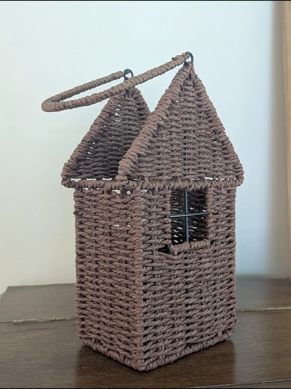 Woven House Basket With Handle Carrier Caddy Lantern Birdhouse Outdoor Decor